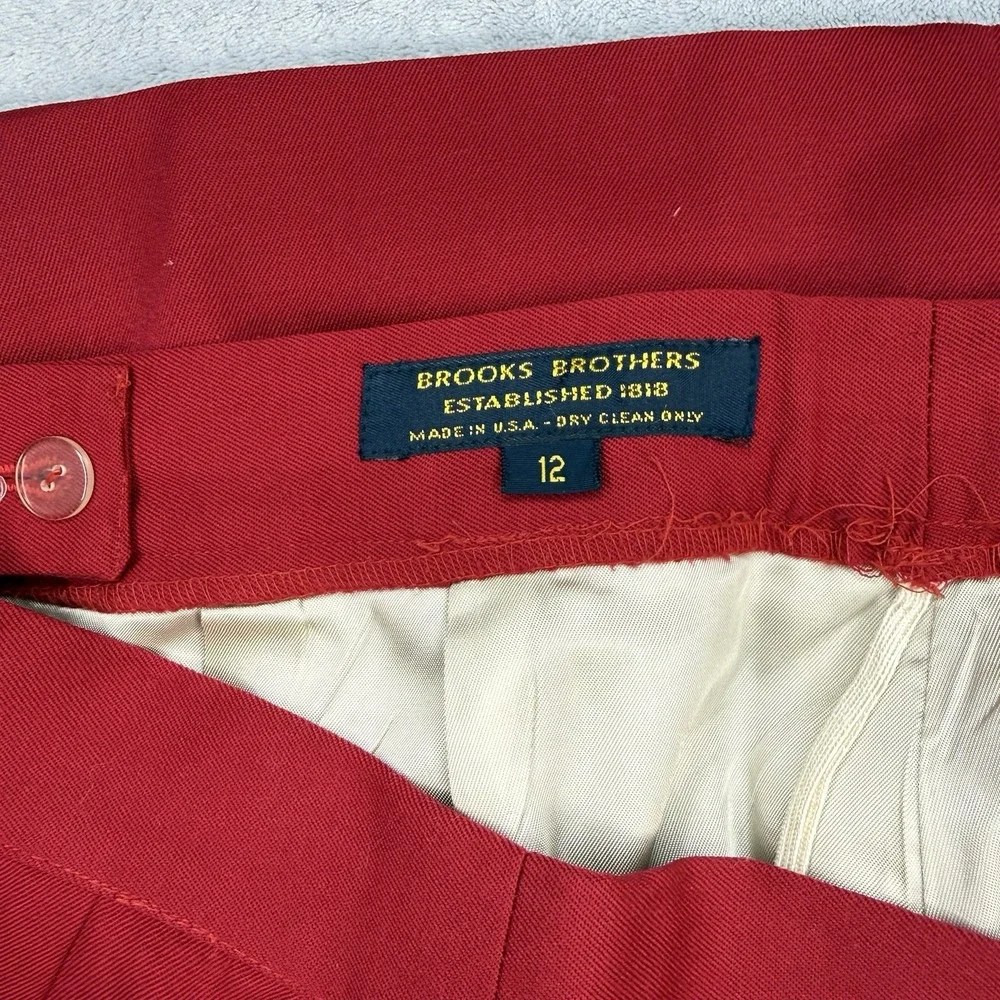 Vintage Brooks Brothers 100% Wool Skirt Suit Women 12 Red Gold Button USA